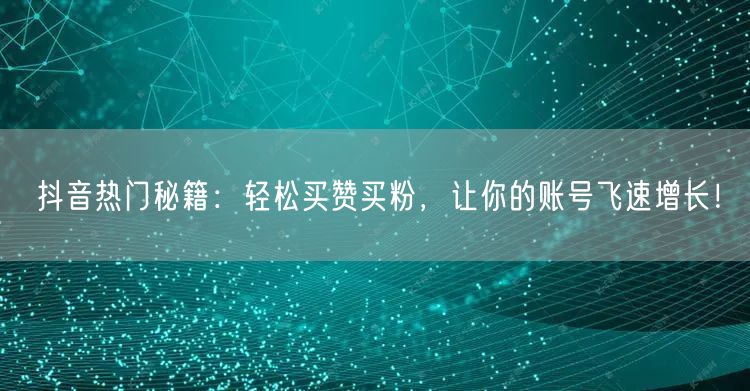 抖音热门秘籍：轻松买赞买粉，让你的账号飞