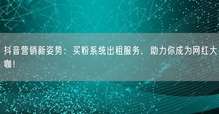 抖音营销新姿势：买粉系统出租服务，助力你成为网红大咖！