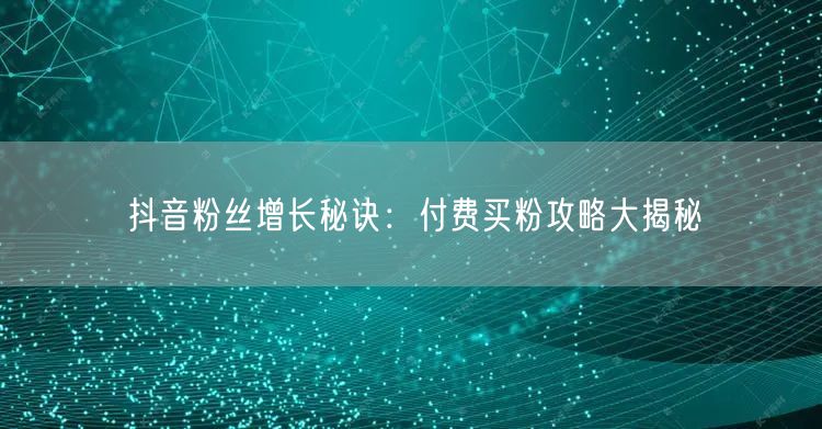 抖音粉丝增长秘诀：付费买粉攻略大揭秘