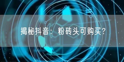 揭秘抖音：粉砖头可购买？