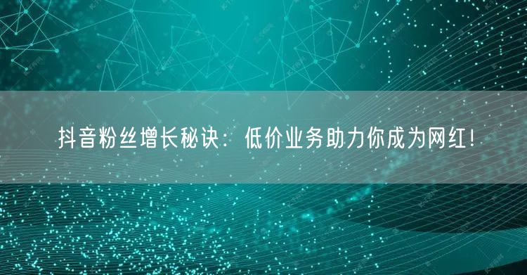 抖音粉丝增长秘诀：低价业务助力你成为网红