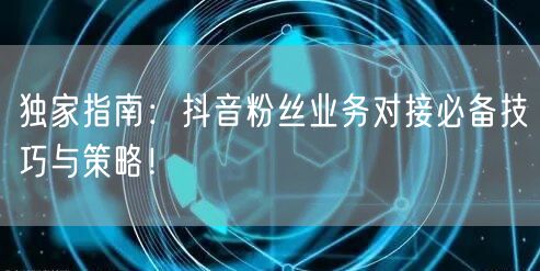独家指南：抖音粉丝业务对接必备技巧与策略