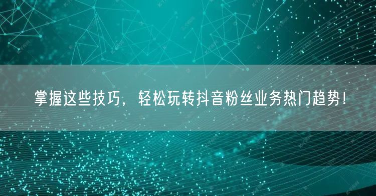 掌握这些技巧，轻松玩转抖音粉丝业务热门趋