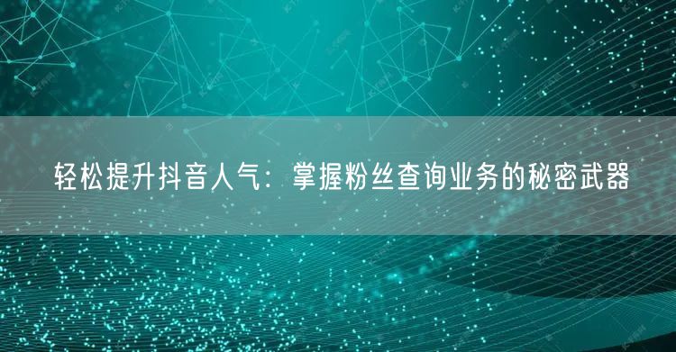 轻松提升抖音人气：掌握粉丝查询业务的秘密