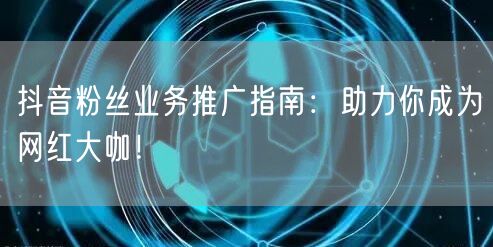 抖音粉丝业务推广指南：助力你成为网红大咖！