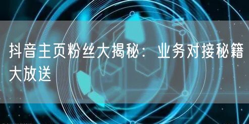 抖音主页粉丝大揭秘：业务对接秘籍大放送