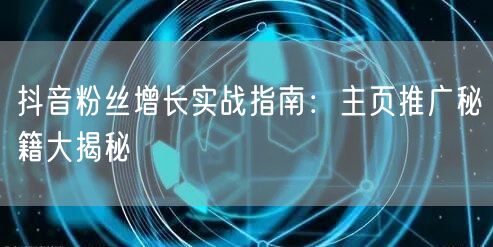 抖音粉丝增长实战指南：主页推广秘籍大揭秘