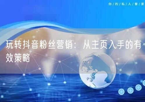 玩转抖音粉丝营销：从主页入手的有效策略