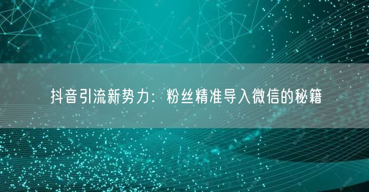 抖音引流新势力：粉丝精准导入微信的秘籍